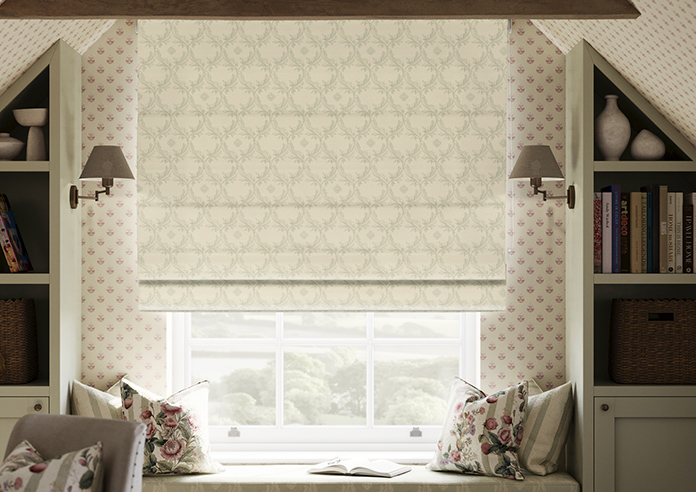 Trellis Prints, Vine and Bloom Romsey Bud Green - Roman Blind - Image 3
